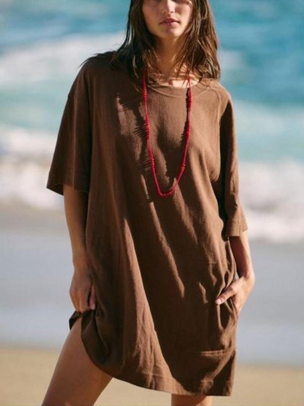 NWT Free People Essential Extreme Tee Mini Dress Brown size- MEDIUM